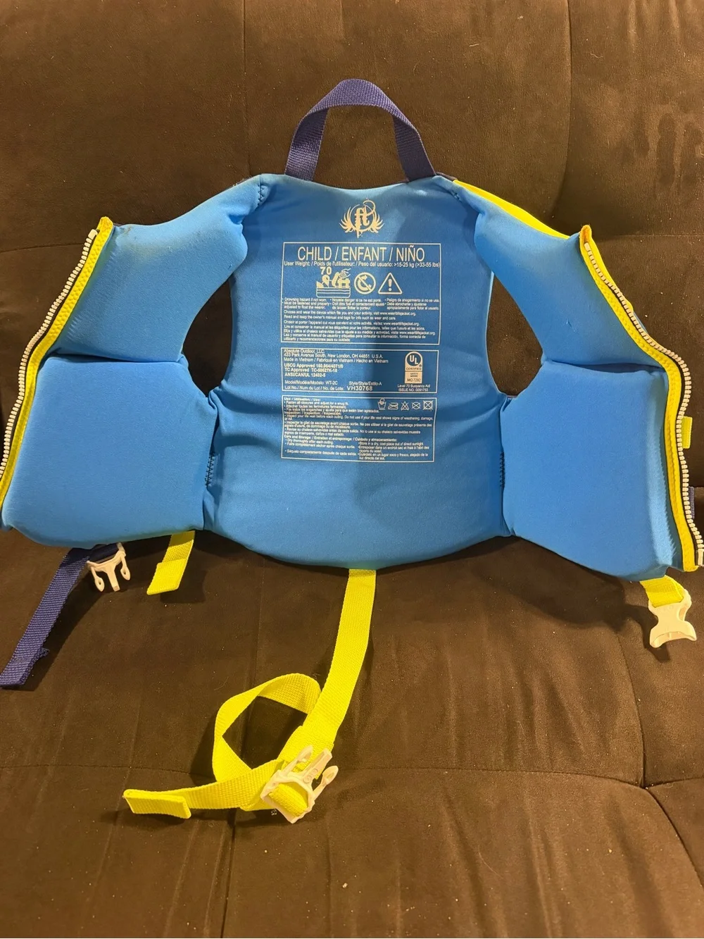 Childs Blue & Yellow Swim Vest with Sailboat Print
